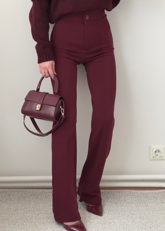 Bordo Zr Model Çımalı Likralı Pantolon 