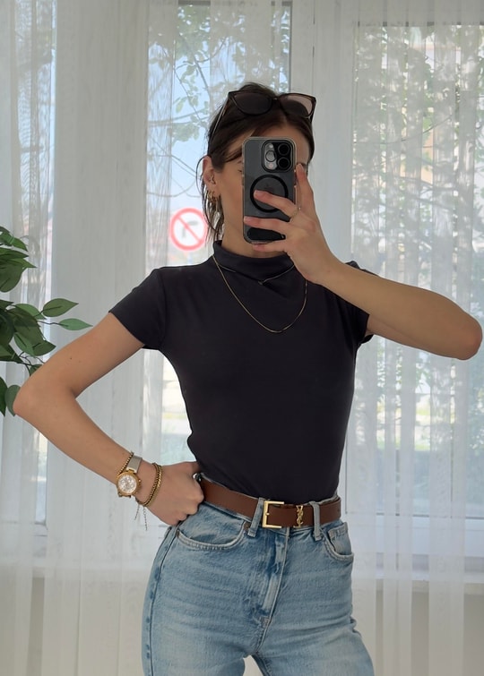 Buzzy Antrasit Bebe Kol Basic Yaka Tshirt