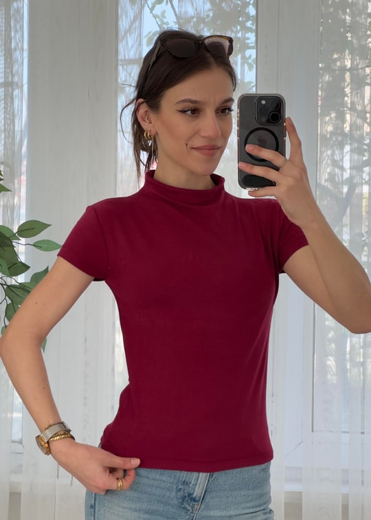 Buzzy Bordo Bebe Kol Basic Yaka Tshirt