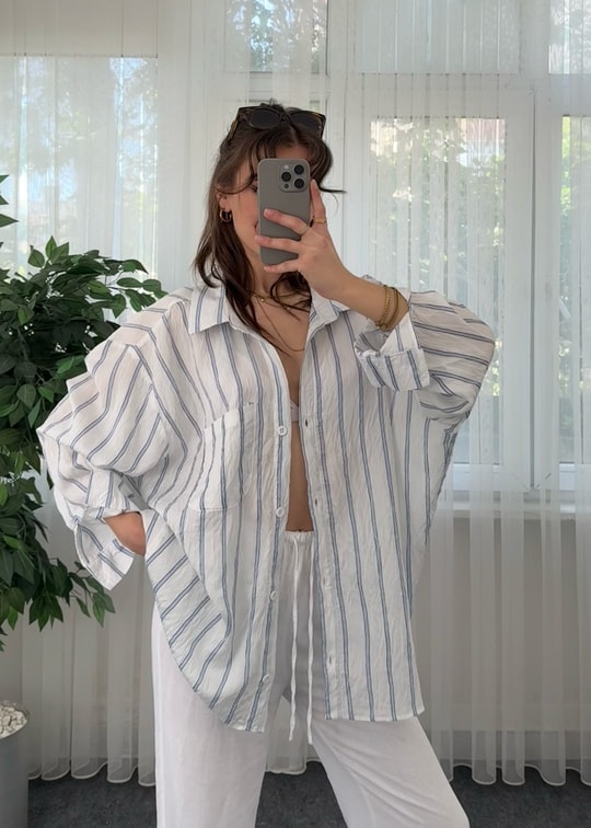 Çizgili Beyaz Crush Gömlek