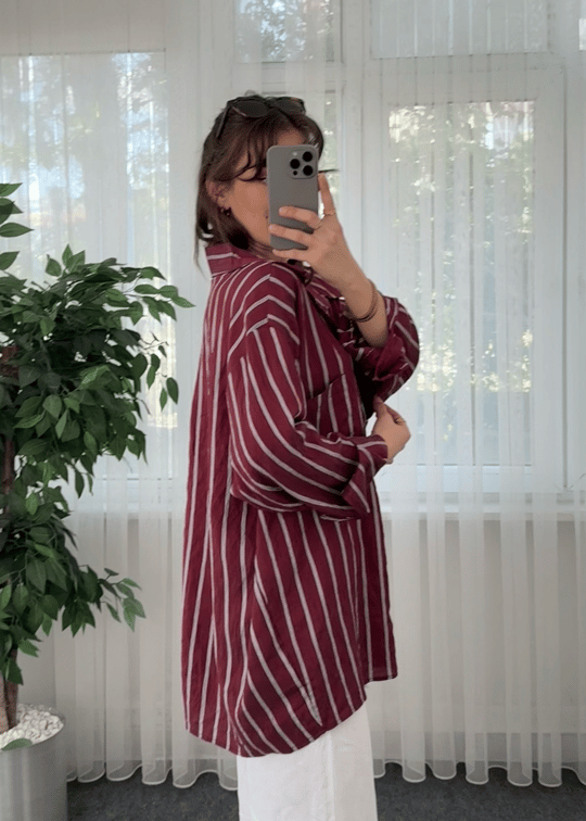 Çizgili Bordo Crush Gömlek