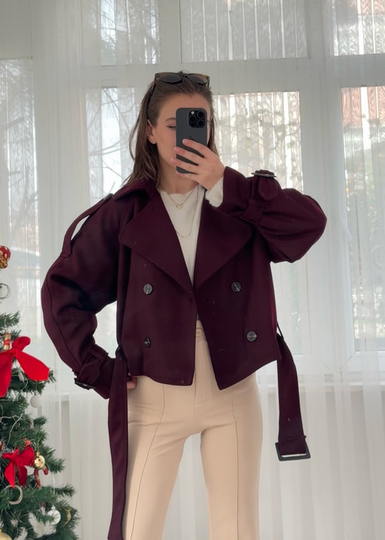 Dore Premium Bordo Kemer Aksesuarlı Ceket 