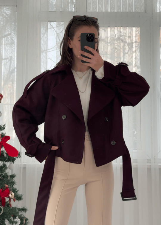 Dore Premium Bordo Kemer Aksesuarlı Ceket 