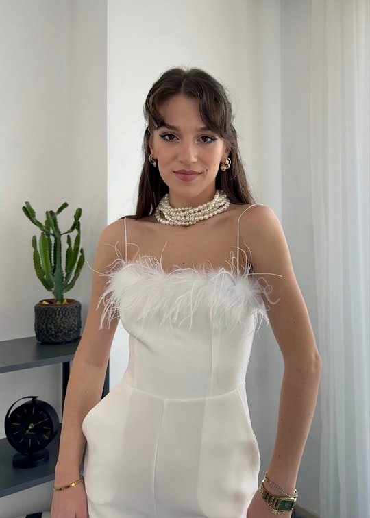 Fiona Beyaz Yaka Tüylü Şort Tulum