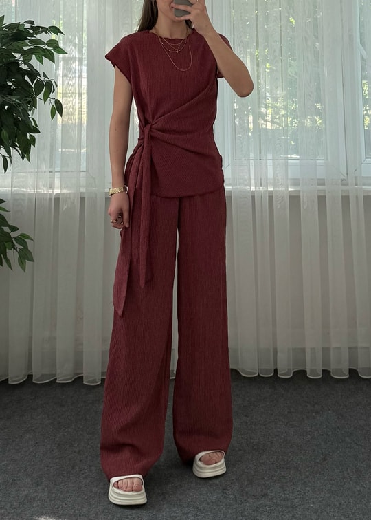 Flodi Bordo Krinkıl Belden Bağlamalı Takım 