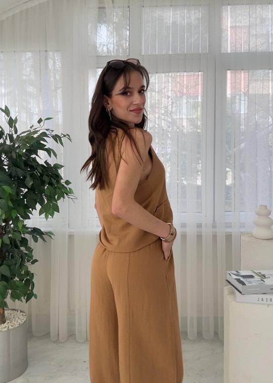 Helia Kahve İkili Keten Takım