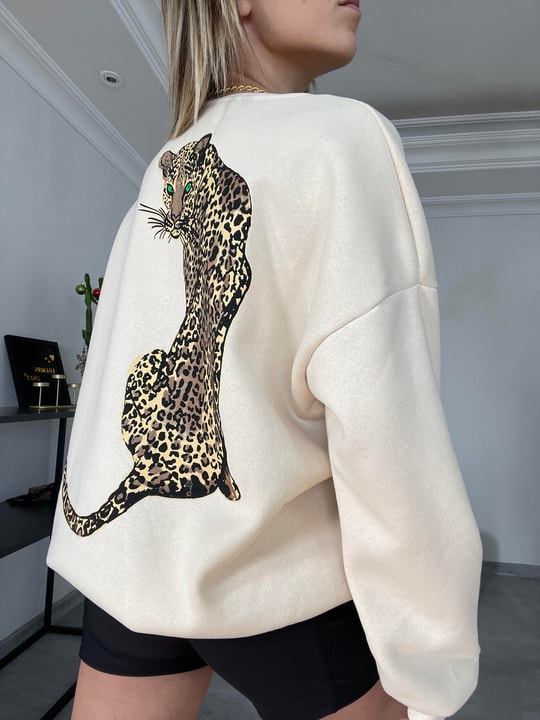 Kaplan Nakışlı Şardonlu Sweat