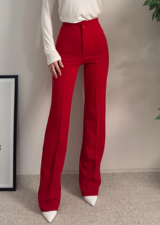 Kızmızı Zr Model Çımalı Likralı Pantolon 
