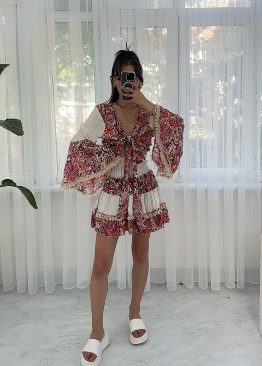 kloe Etnik Desen Pembe İkili Takım