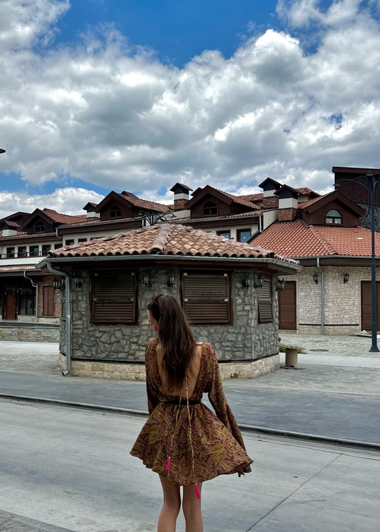 Liana Sırt Dekolteli Etnik Desenli Mini İpek Elbise 