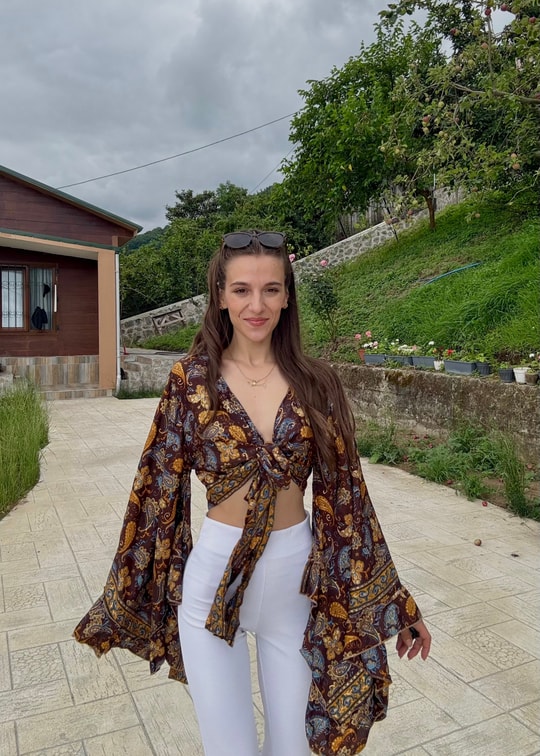 Lumiera İthaal Etnik Desenn kelebek Kol Kahverengi Bolero