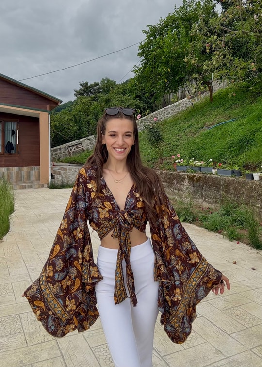 Lumiera İthaal Etnik Desenn kelebek Kol Kahverengi Bolero