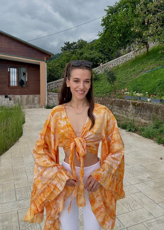 Lumiera İthal Etnik Desen Kkelebek Kol Sarı Bolero