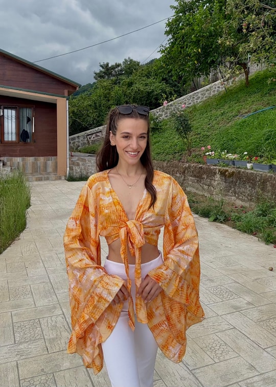 Lumiera İthal Etnik Desen Kkelebek Kol Sarı Bolero