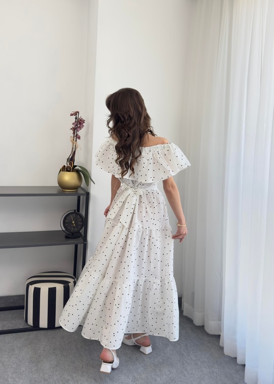 Sleed Midi  Madonna Yaka Puantiyeli Elbise