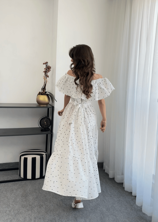 Sleed Midi  Madonna Yaka Puantiyeli Elbise