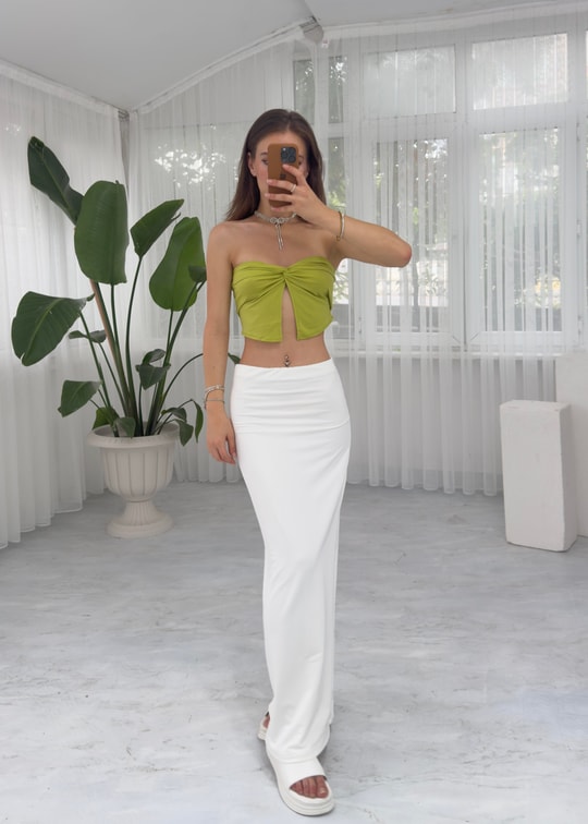 Pinterest Yağ Yeşili Düğüm Bluz 