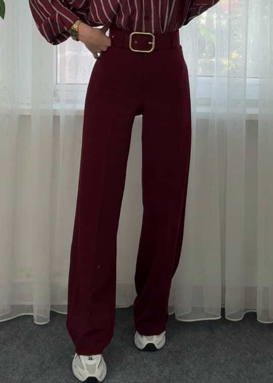Riva Bordo Krep Kemerlİ Palazzo Pantolon 