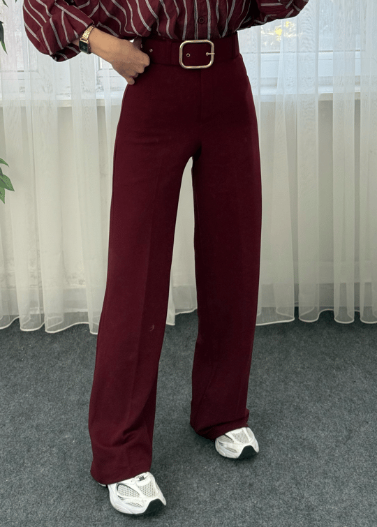 Riva Bordo Krep Kemerlİ Palazzo Pantolon 