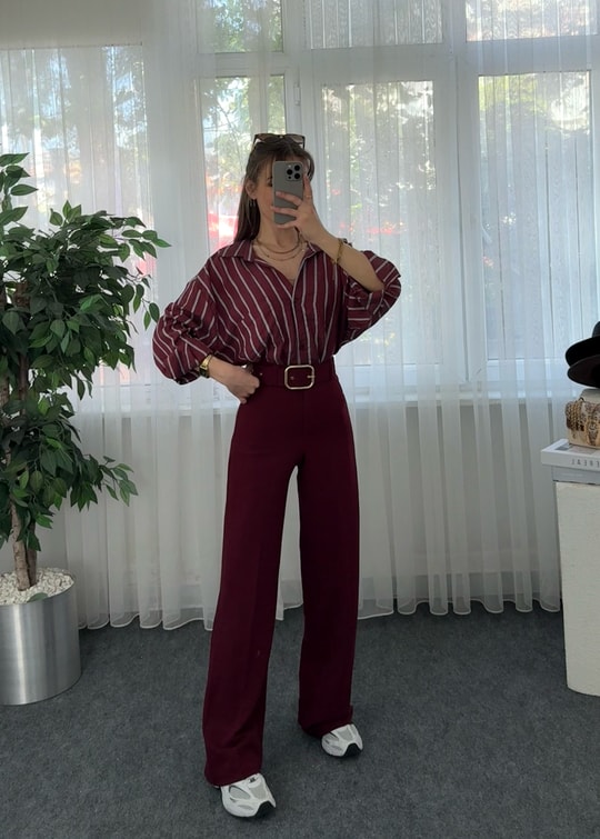 Riva Bordo Krep Kemerlİ Palazzo Pantolon 