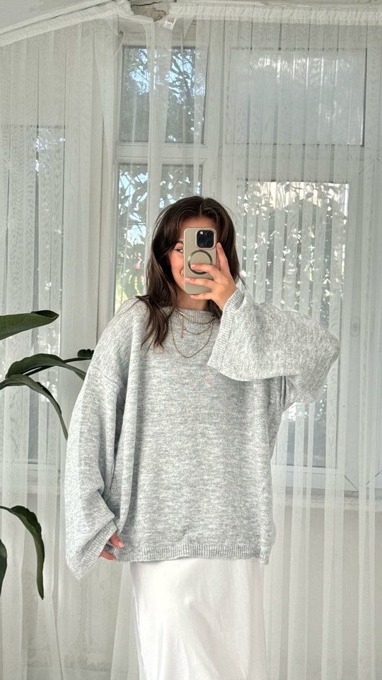 Rose Basic Açık Gri Kazak 