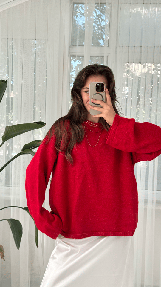Rose Basic Kırmızı Kazak 
