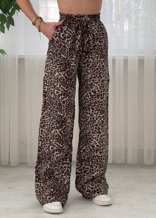 Roxy Leopar Desen Bol Paça Saten Pantolon