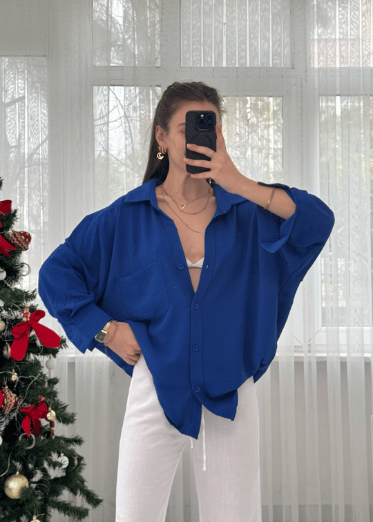 Saks İthal Ayrobin Tek Cepli Oversize Gömlek 