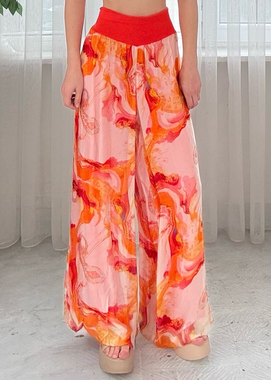 Sunset Flow Turuncu Etnik Desen Pantolon