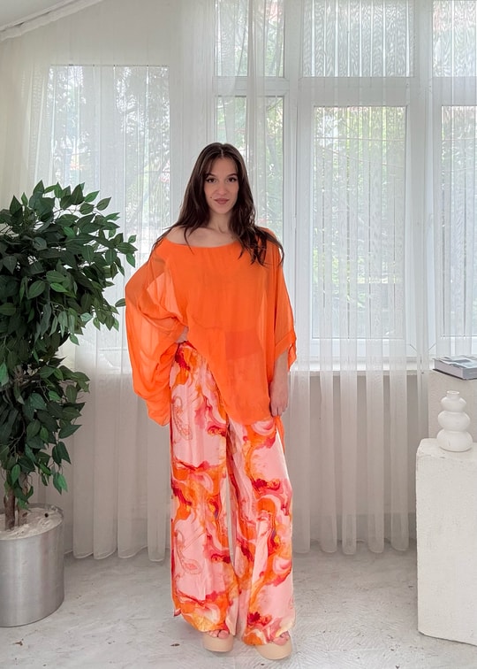 Sunset Flow Turuncu Etnik Desen Pantolon