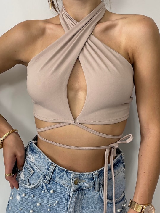 BOYUNDAN ÇAPRAZ BEJ CROP TOP 