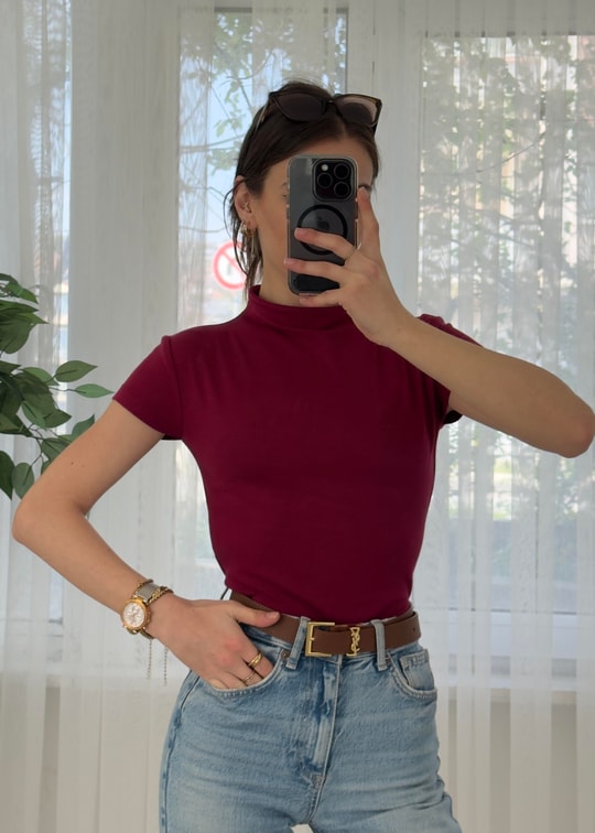 Buzzy Bordo Bebe Kol Basic Yaka Tshirt