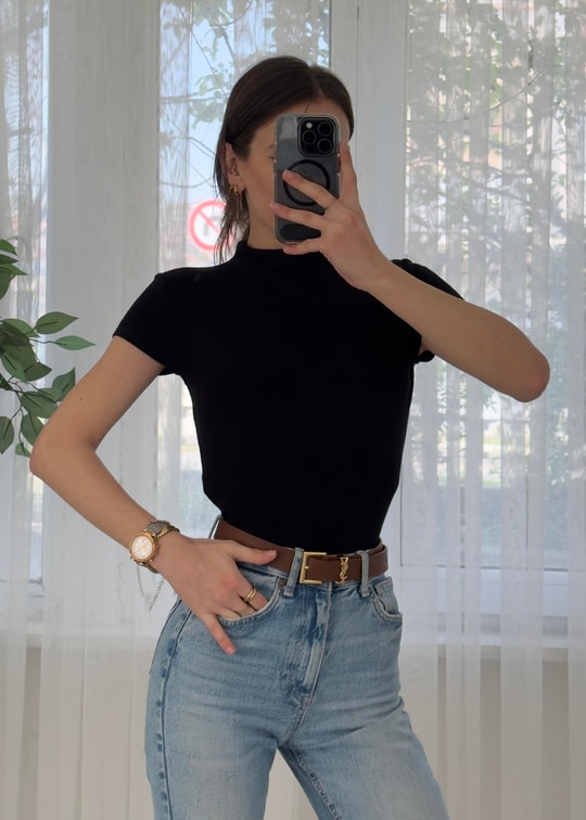 Buzzy Siyah Bebe Kol Basic Yaka Tshirt