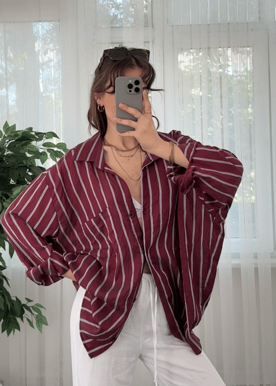 Çizgili Bordo Crush Gömlek