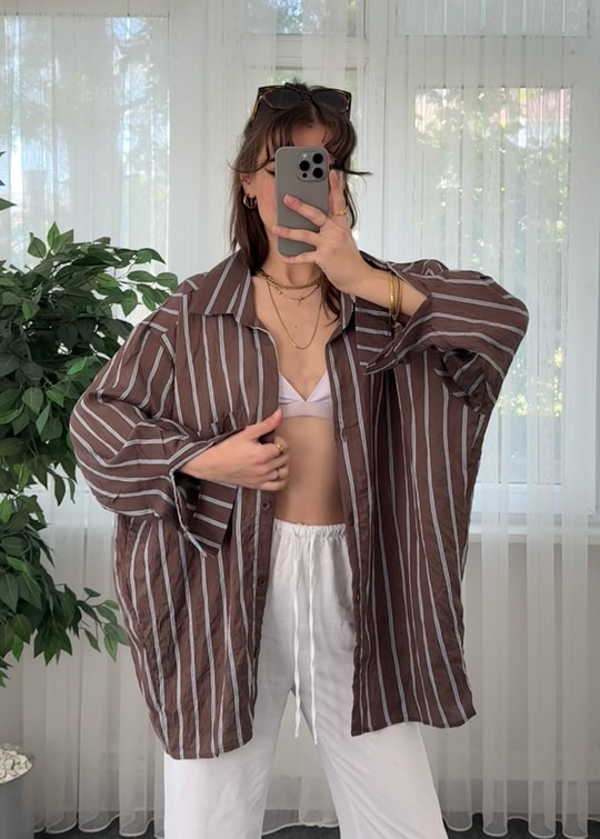 Çizgili Kahverengi Crush Gömlek 