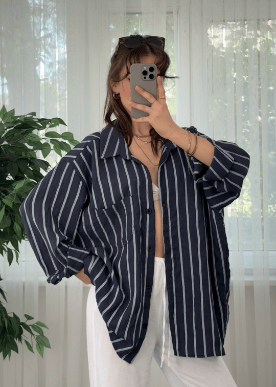 Çizgili Lacivert Crush Gömlek 