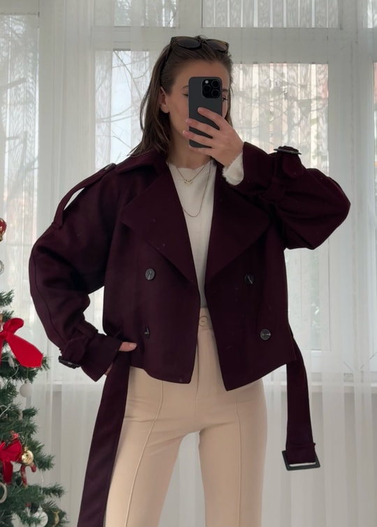 Dore Premium Bordo Kemer Aksesuarlı Ceket 