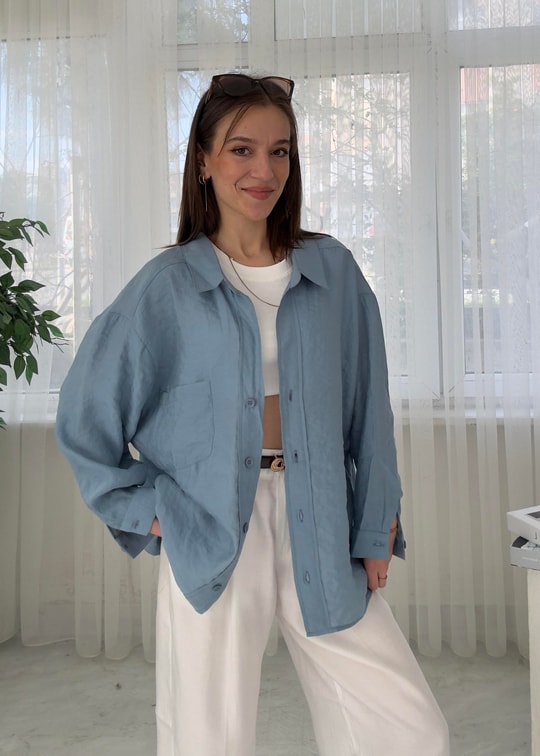 Glodi Bebe Mavi Düşük Omuz Oversize Gömlek 
