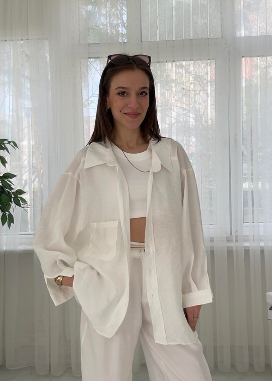 Glodi Beyaz Düşük Omuz Oversize Gömlek 