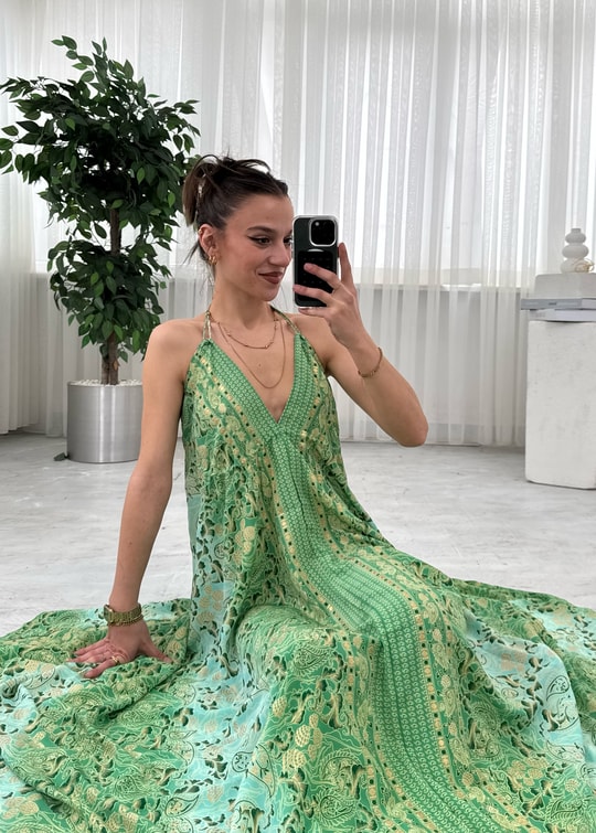 Gloria Sırt Dekolteli Hint İpeği Elbise 