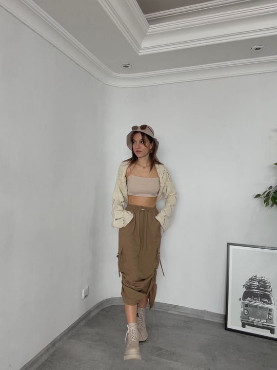 Kargo Cepli Bej Ayarlanabilir Etek