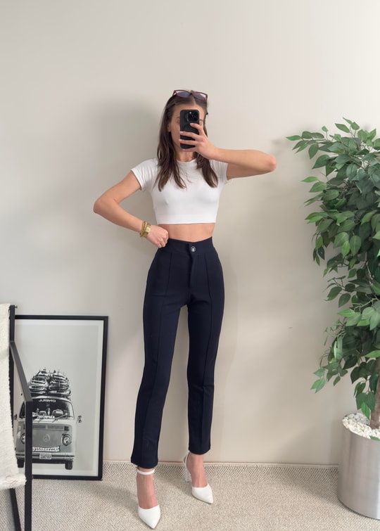 Liove Krep Dar Paça Lacivert Pantolon