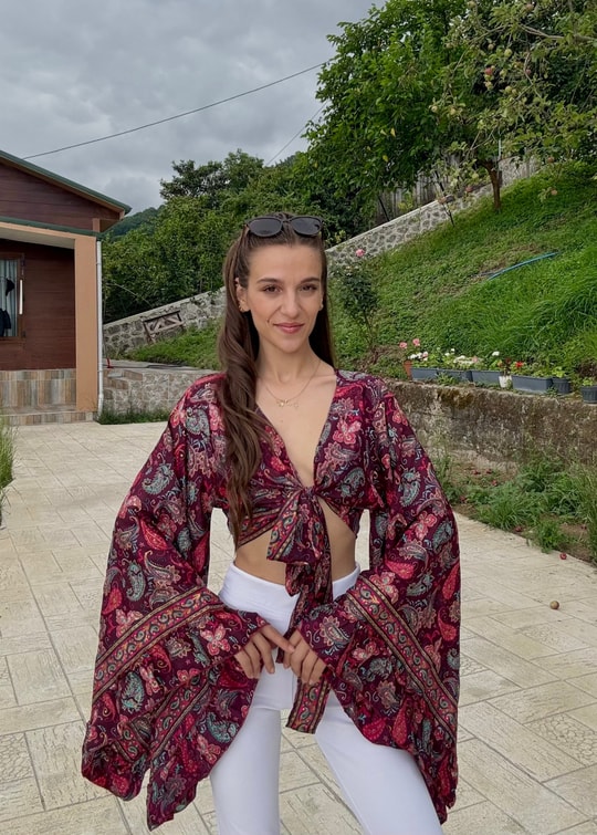 Lumiera İthaal Etnik Desenn kelebek Kol Sarı Bolero