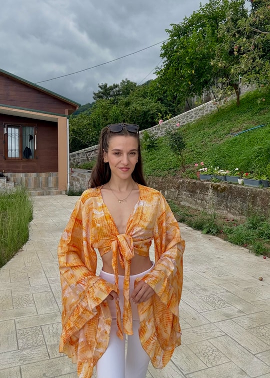 Lumiera İthal Etnik Desen Kkelebek Kol Sarı Bolero
