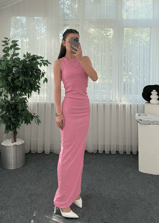 Luna Pembe Krınkıl Yan Büzgülü Elbise 