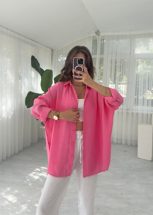 Pembe Tensel Oversize Gömlek 