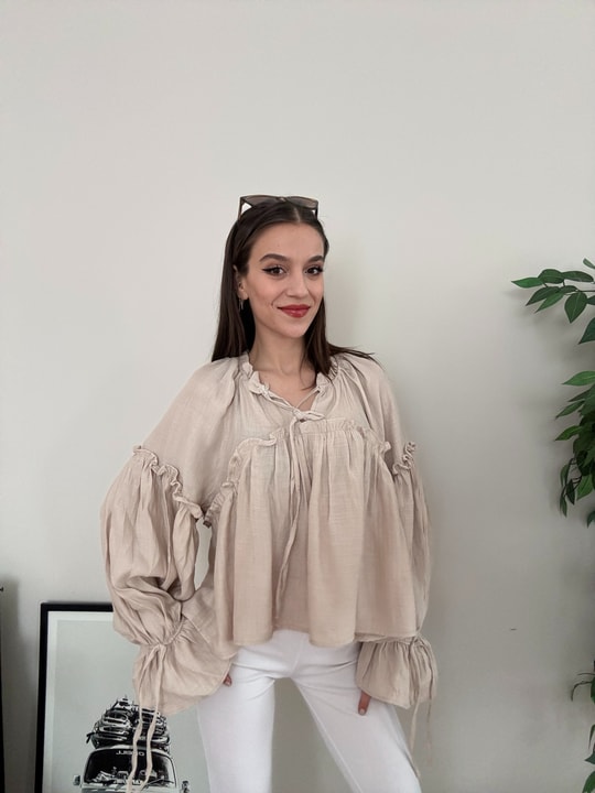 Pixy Bağlama Detaylı Ekru Bluz