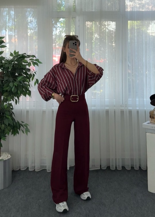 Riva Bordo Krep Kemerlİ Palazzo Pantolon 