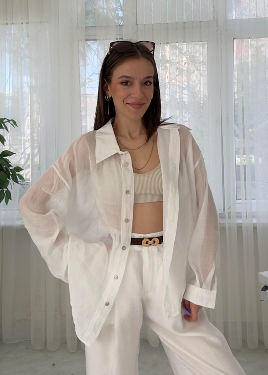 Voly Beyaz İpeksi Oversize Gömlek