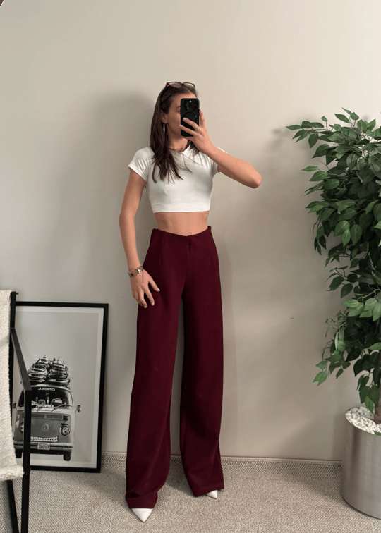 Werenika Bordo Krep  Pantolon